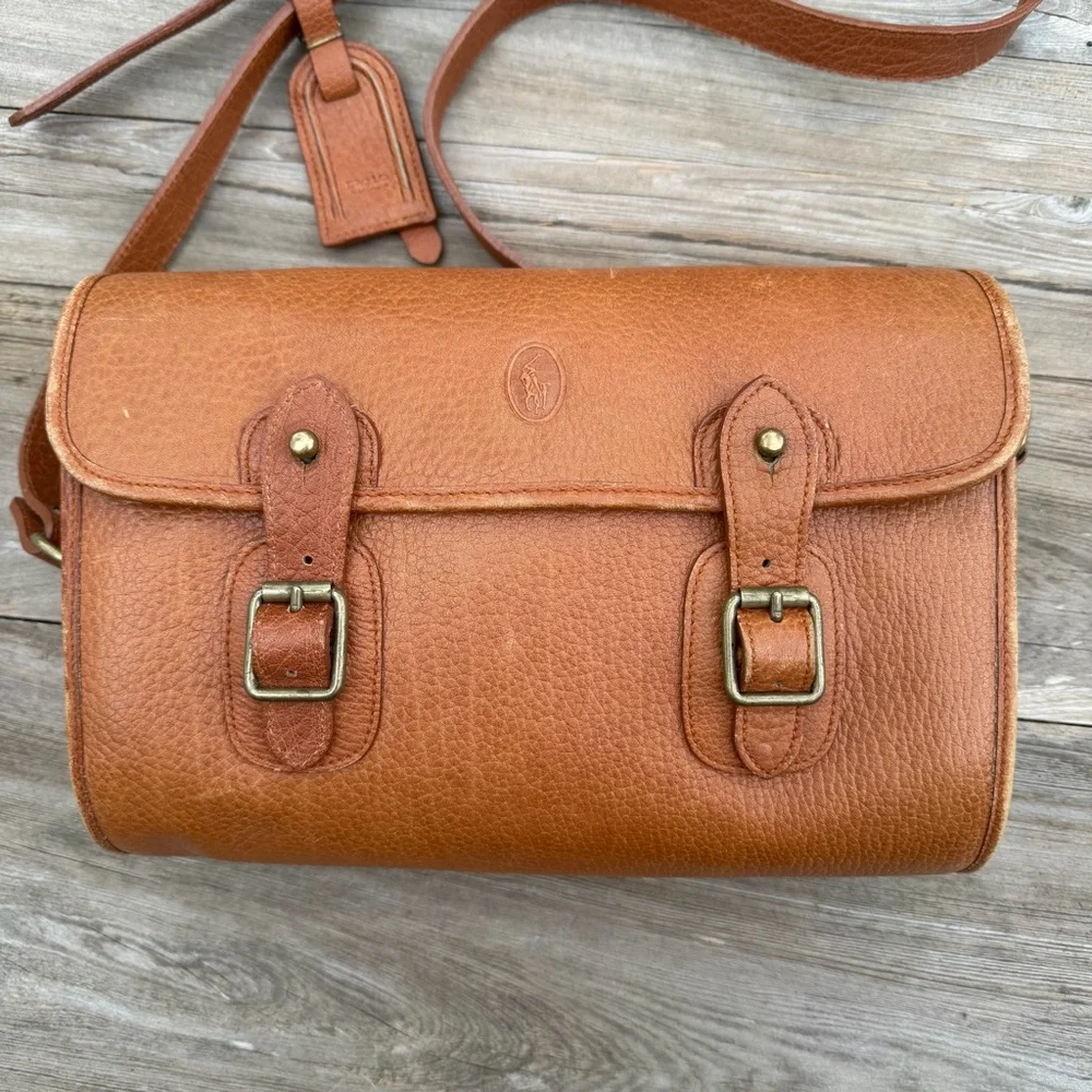 Vintage Polo Ralph Lauren‎ Pebbled Leather Messenger Crossbody Bag